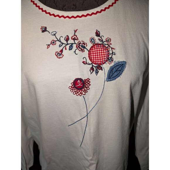 Vtg Capacity White Embroidered Floral Gingham Accent Casual Top 2x - Picture 2 of 7